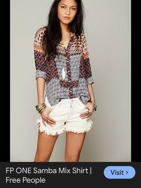 Free People Patchwork Floral Button-Down Shirt - Blue & Navy